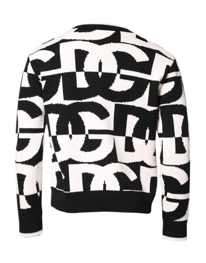 Dolce & Gabbana Black White Knit Logo Print Pullover Sweater