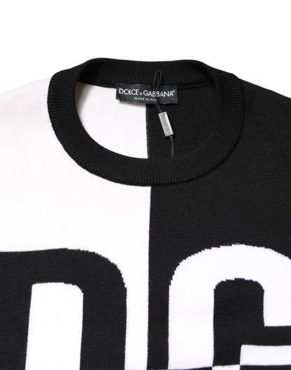 Dolce & Gabbana Black White Knit Logo Print Pullover Sweater