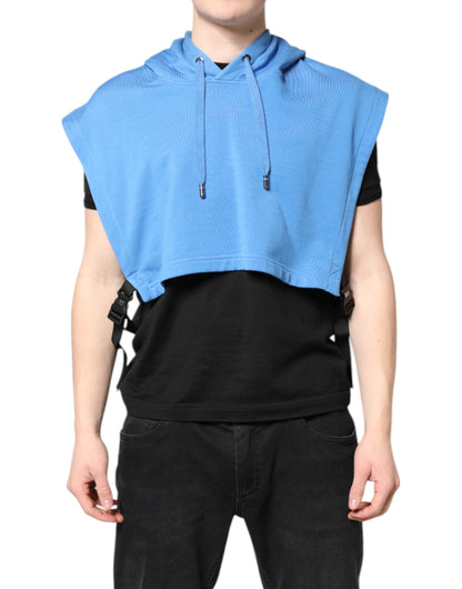 Dolce & Gabbana Blue Cotton Hooded Men Sportswear Vest Sweater