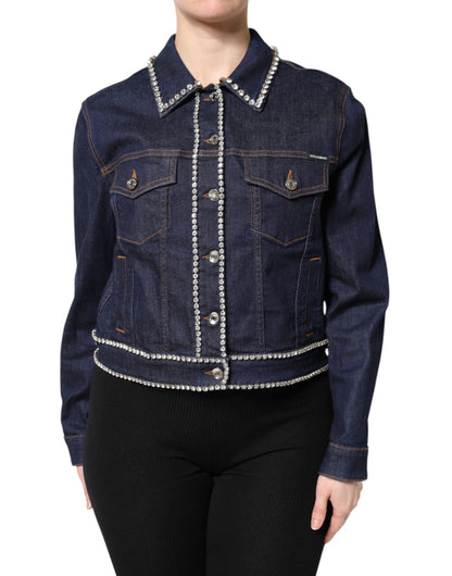 Dolce & Gabbana Blue Denim Cotton Crystal Embellished Jacket