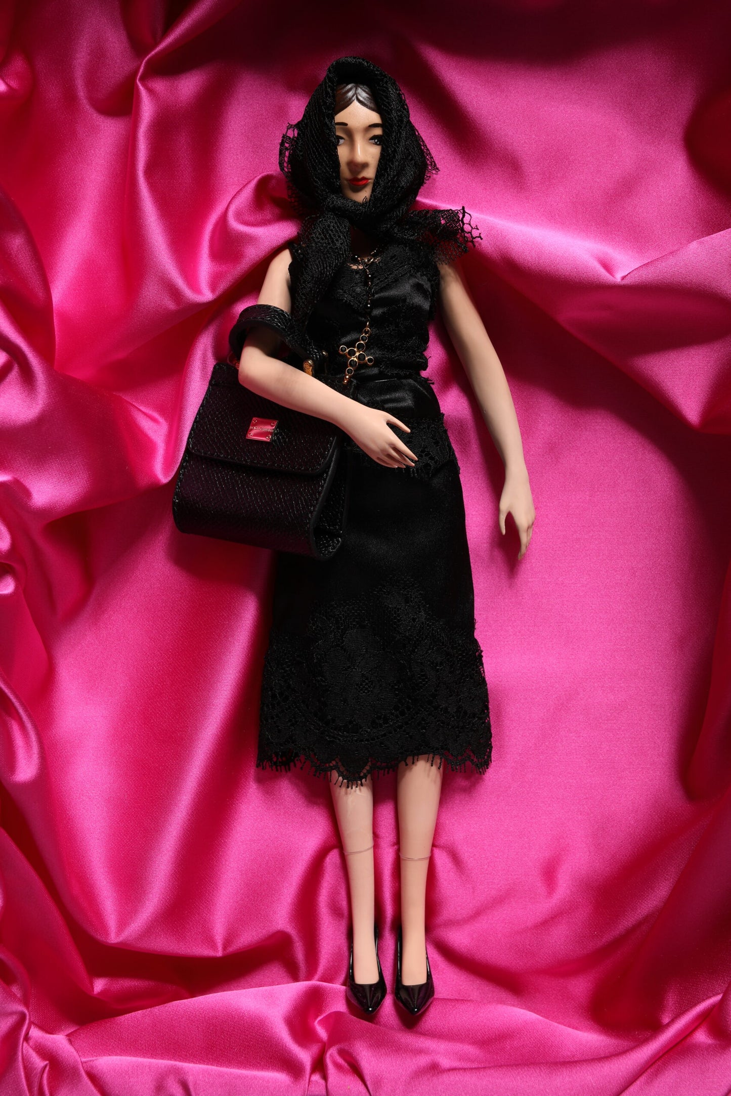 Dolce & Gabbana Black Dress Ceramic Porcelain Fashion Leather Sicily Dolls
