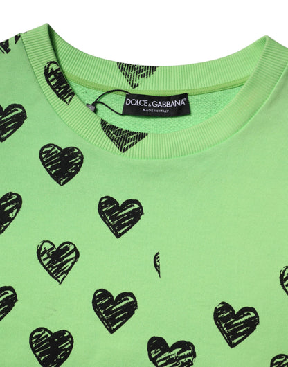 Dolce & Gabbana Green Heart Print Crew Neck Pullover Sweater