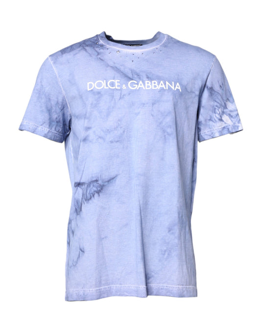 Dolce & Gabbana Blue Cotton Logo Print Crew Neck T-shirt