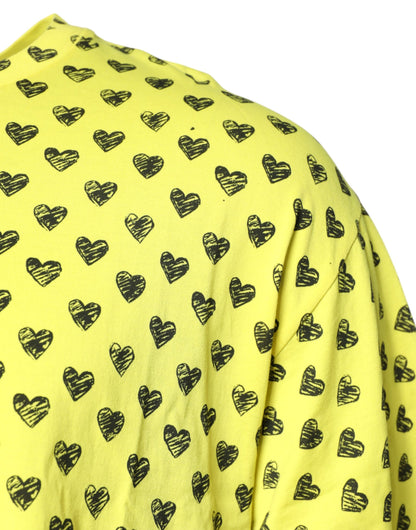 Dolce & Gabbana Yellow Cotton DG Heart Print Crew Neck T-shirt