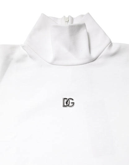 Dolce & Gabbana White Cotton Turtleneck DG Applique T-shirt