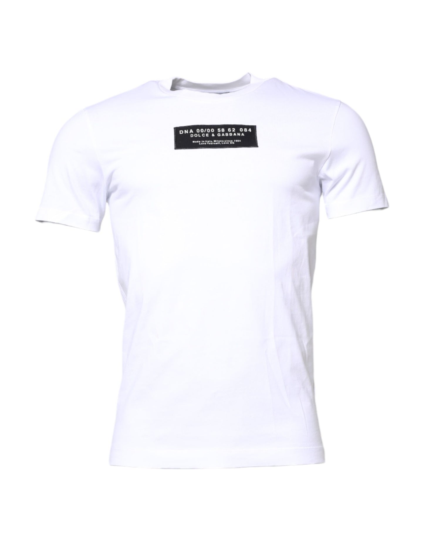 Dolce & Gabbana White Cotton Logo Patch Crew Neck T-shirt