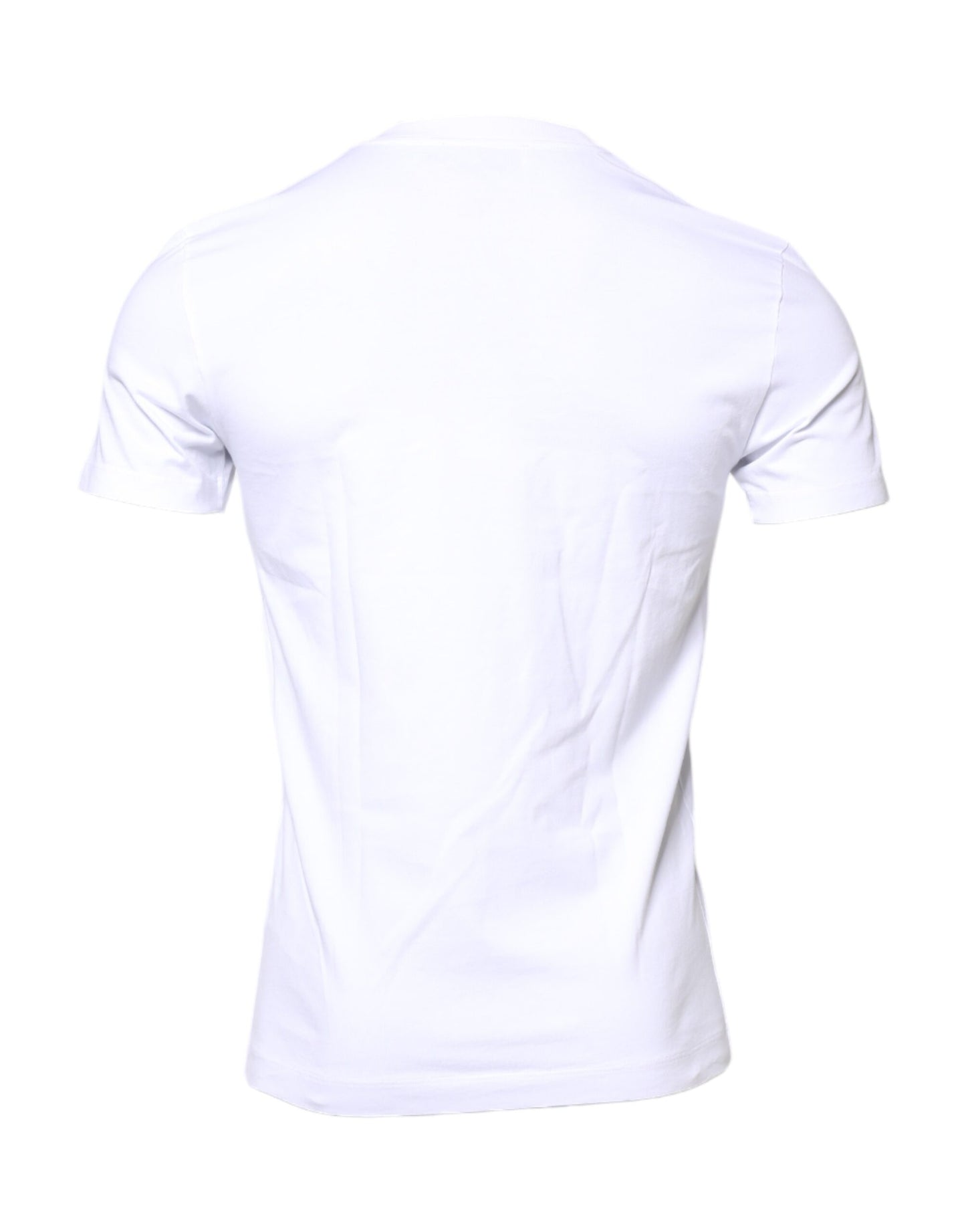 Dolce & Gabbana White Cotton Logo Patch Crew Neck T-shirt