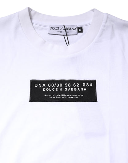 Dolce & Gabbana White Cotton Logo Patch Crew Neck T-shirt