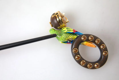 Dolce & Gabbana Multicolor Parrot Wood Brass Crystal Embellished Earrings