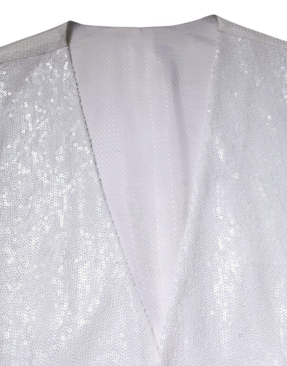 Dolce & Gabbana White Sequined Dress Formal Waistcoat Vest
