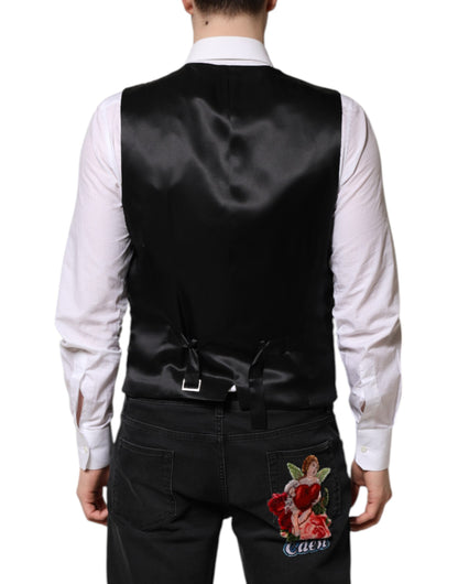 Dolce & Gabbana Red Floral Brocade Formal Men Waistcoat Vest