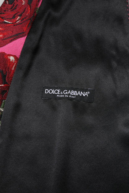 Dolce & Gabbana Pink Floral Satin Formal Men Waistcoat Vest