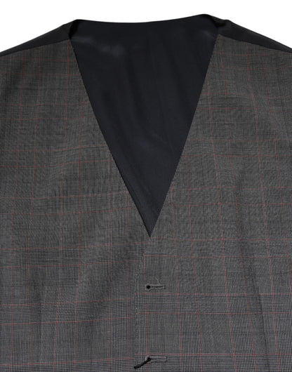 Dolce & Gabbana Gray Plaid Wool Formal Dress Waistcoat Vest