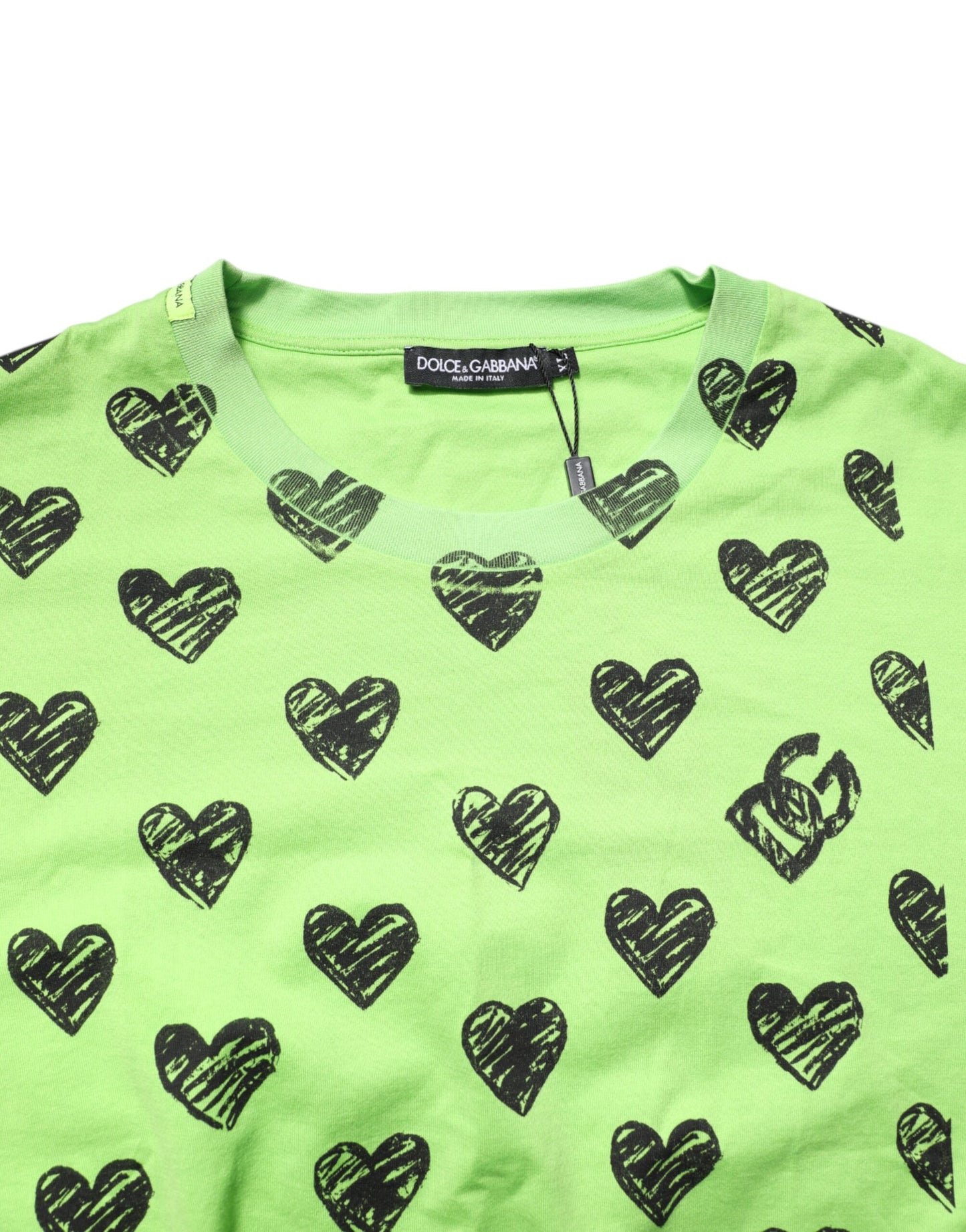 Dolce & Gabbana Green Heart Print Cotton Crew Neck T-shirt
