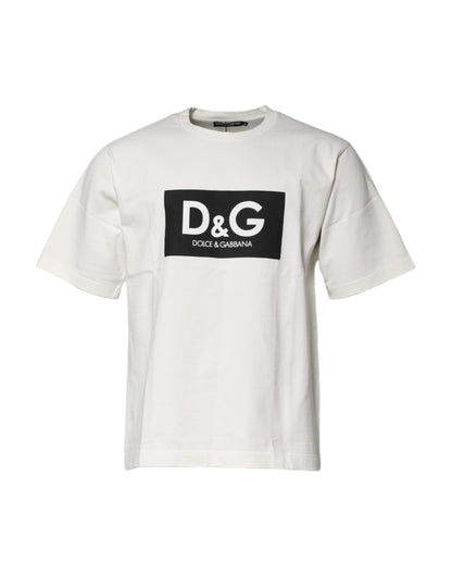 Dolce & Gabbana White Cotton DG Logo Print Round Neck T-shirt