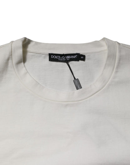 Dolce & Gabbana White Cotton DG Logo Print Round Neck T-shirt