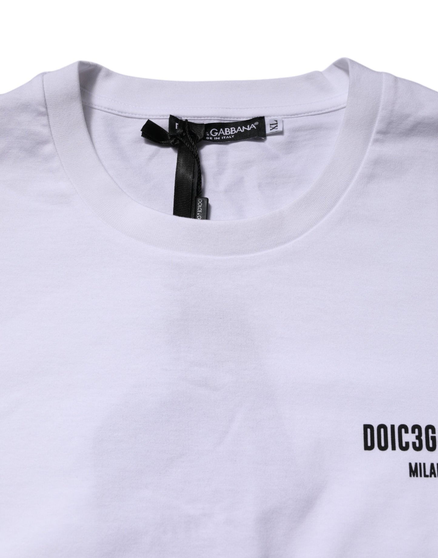 Dolce & Gabbana White Cotton Logo Print Crew Neck T-shirt