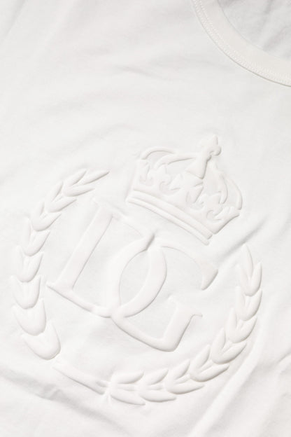 Dolce & Gabbana White Cotton DG Crown Embossed T-shirt