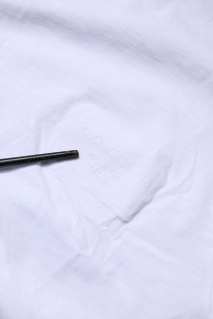 Dolce & Gabbana White Cotton Logo Patch Crew Neck T-shirt