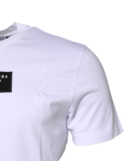 Dolce & Gabbana White Cotton Logo Patch Crew Neck T-shirt