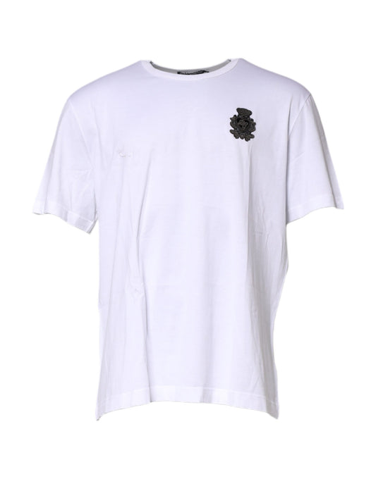 Dolce & Gabbana White Cotton DG Crown Embroidery T-shirt