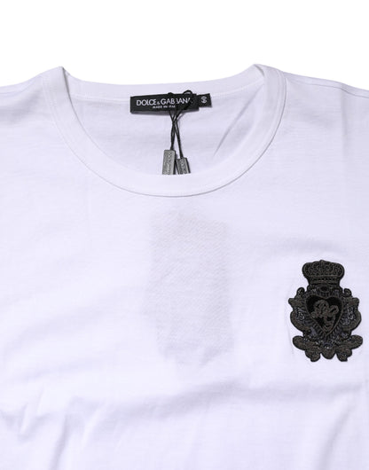 Dolce & Gabbana White Cotton DG Crown Embroidery T-shirt