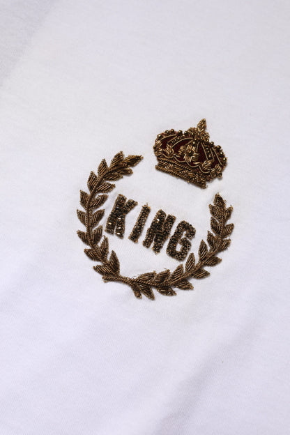 Dolce & Gabbana White King Crown Cotton Crew Neck T-shirt