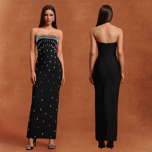 European And American Fashion Women's Wear Sexy Tube Top High-end Hot Drilling Backless Dress