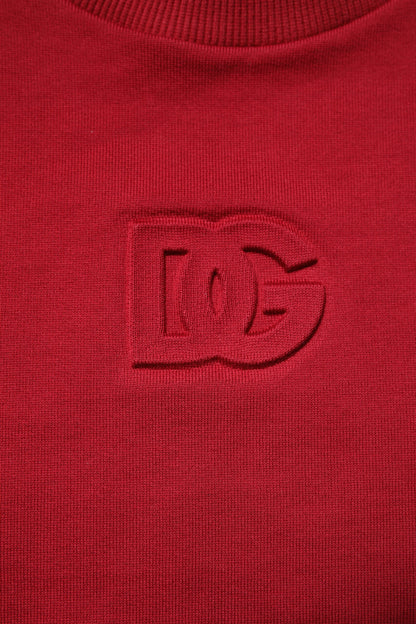 Dolce & Gabbana Red Embossed Logo Cotton Crew Neck Sweater