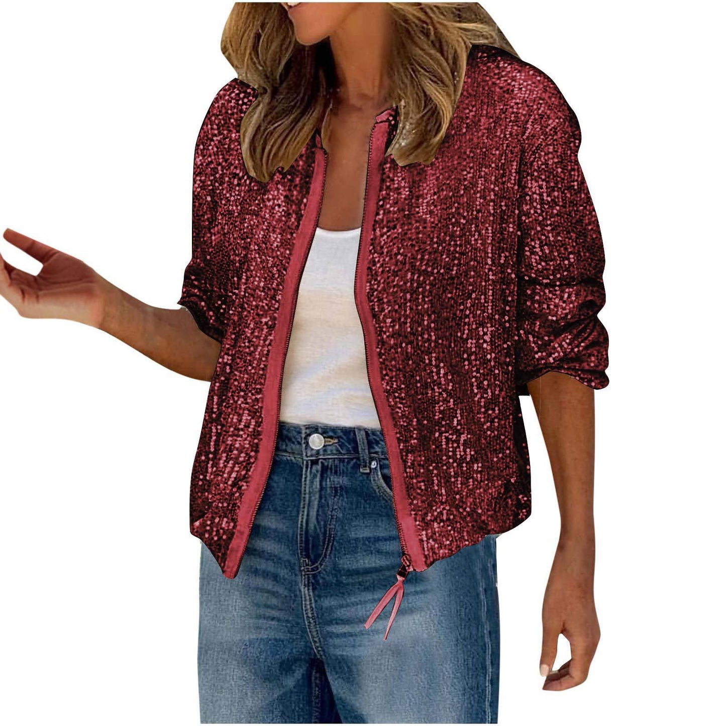Casual Fashion Sequin Short Zipper Jacket