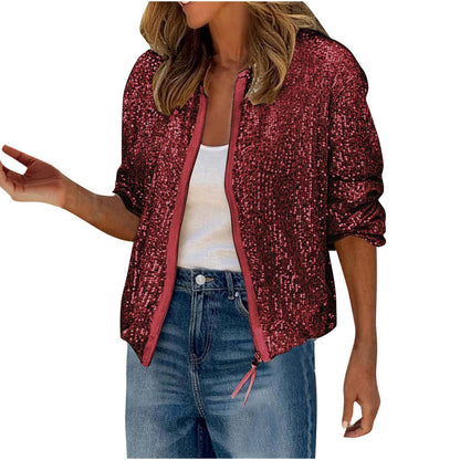 Casual Fashion Sequin Short Zipper Jacket