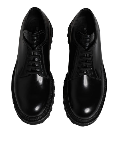 Dolce & Gabbana Black Leather Lace Up Derby Men Dress Shoes