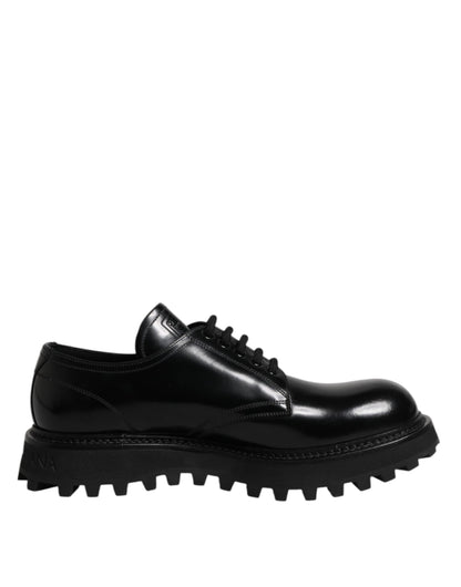 Dolce & Gabbana Black Leather Lace Up Derby Men Dress Shoes