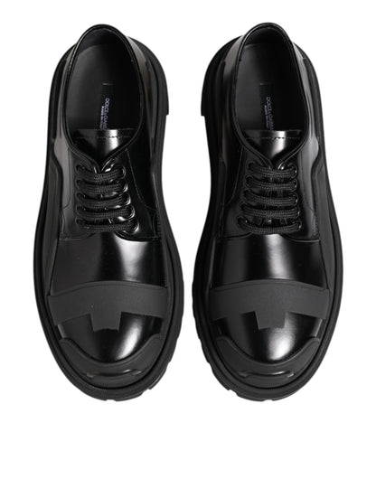 Dolce & Gabbana Black Patent Leather Trekking Derby Shoes