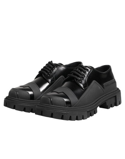 Dolce & Gabbana Black Patent Leather Trekking Derby Shoes