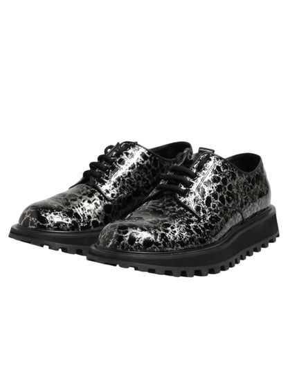 Dolce & Gabbana Black White Calfskin Chunky Derby Shoes