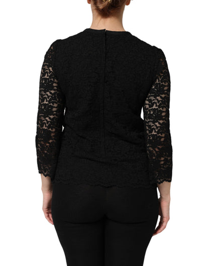 Dolce & Gabbana Black Nylon Lace Long Sleeve Blouse Top