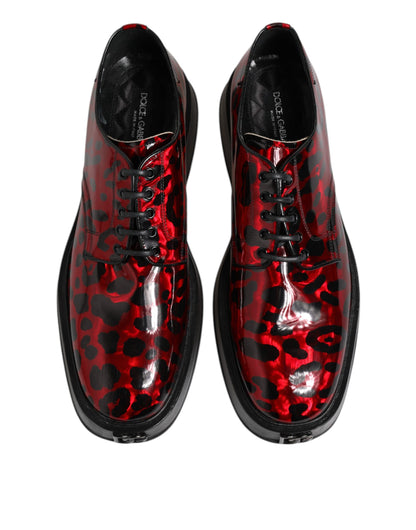 Dolce & Gabbana Red Leopard Derby Formal Men Dress Shoes