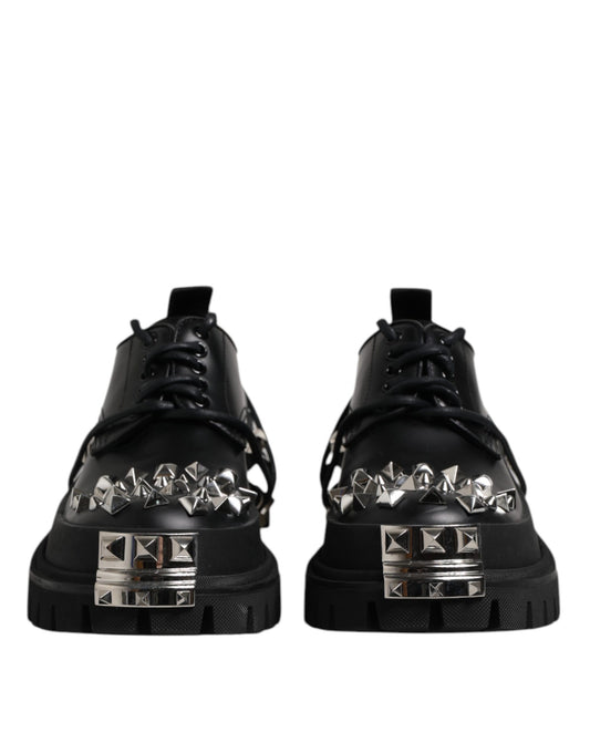 Dolce & Gabbana Black Leather Embellished Trekking Derby Shoes