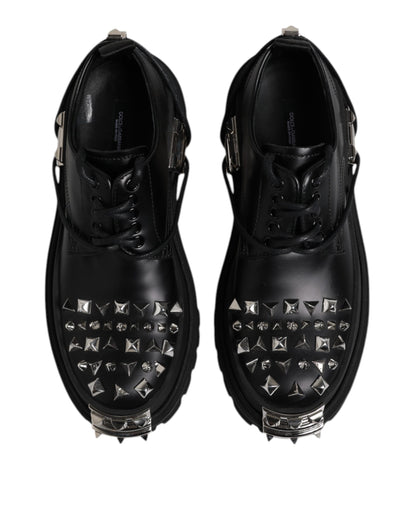 Dolce & Gabbana Black Leather Embellished Trekking Derby Shoes