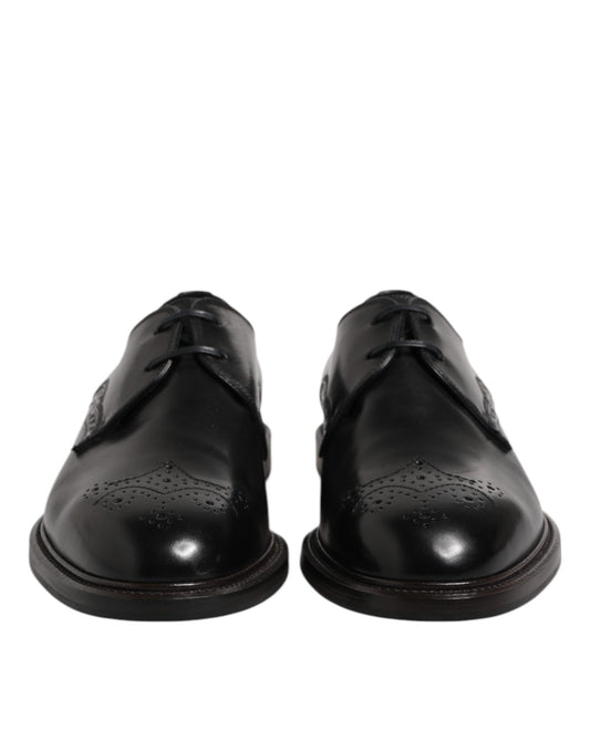 Dolce & Gabbana Black Leather Derby Wingtip Formal Shoes