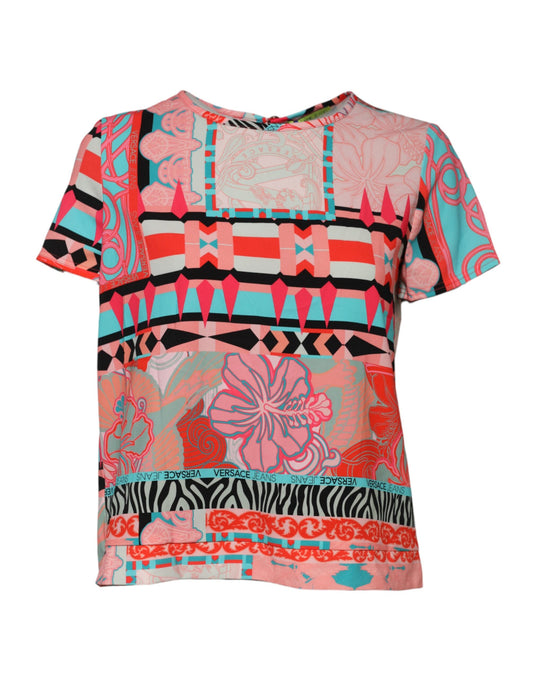 Versace Jeans Multicolor Print Short Sleeves Women Blouse Top