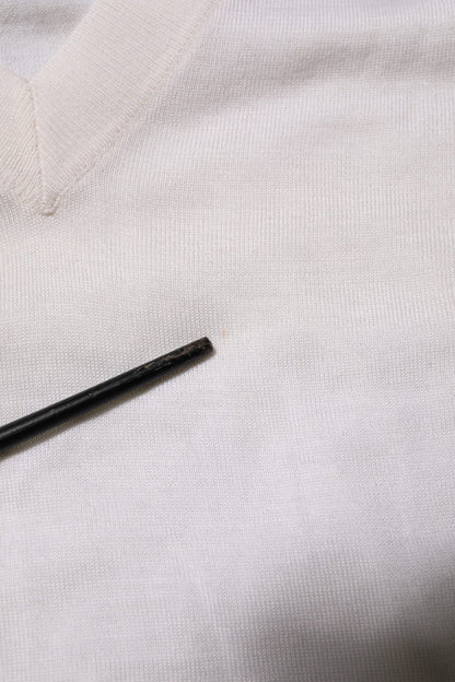 Dolce & Gabbana White Cashmere Logo V-neck Pullover Sweater