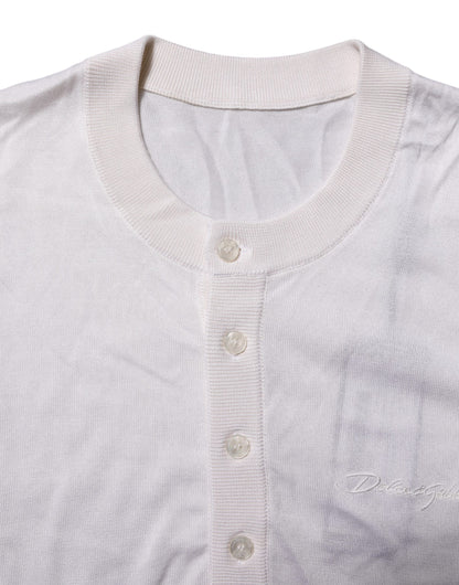 Dolce & Gabbana White Silk Short Sleeves Men Henley T-shirt