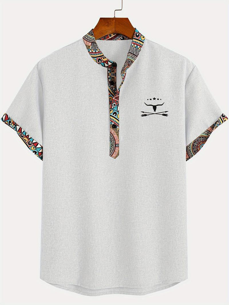European And American 3D Printed Shirt Youth Six Button Short Sleeve