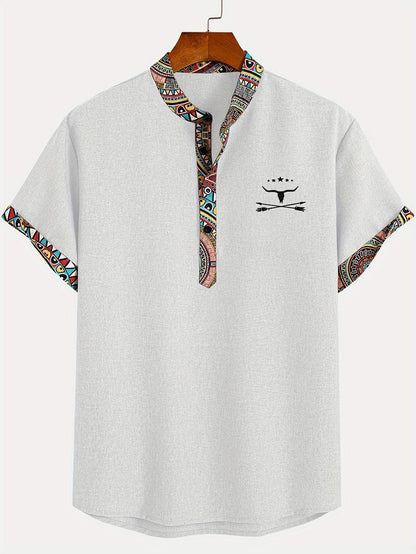 European And American 3D Printed Shirt Youth Six Button Short Sleeve