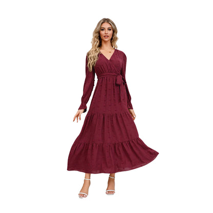 Solid Color Wide Hem Casual Dress Women's Clothing