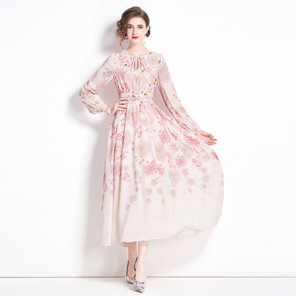 Large Swing Princess Style Printed Long Fashion Dress