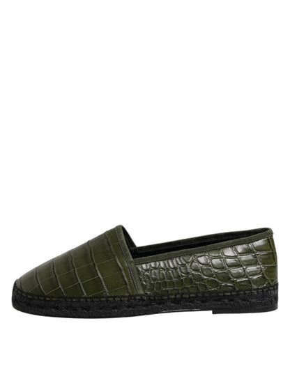 Dolce & Gabbana Green Exotic Leather Espadrilles Slip On Shoes