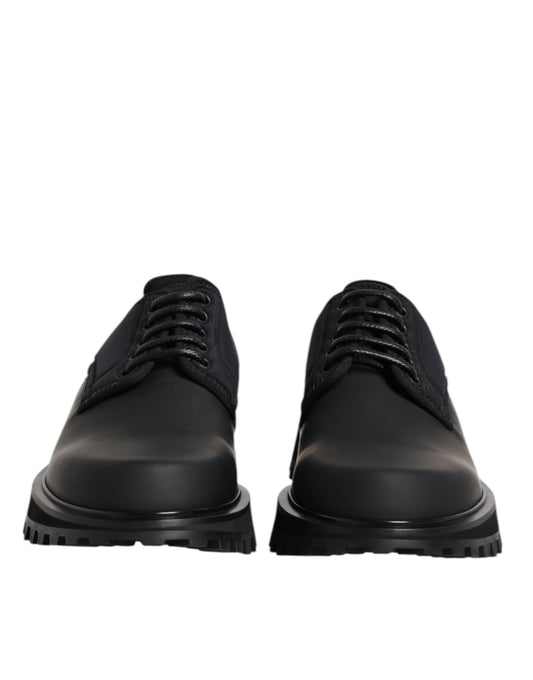 Dolce & Gabbana Black Leather Lace Up Trekking Dress Shoes